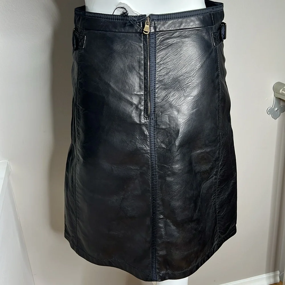 Tomas Maier Sz 0 Black Leather Midi Skirt New with Tags